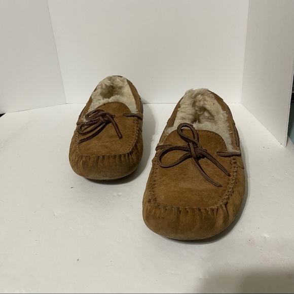 Ugg shearling line suede moccasin loafers sz 7 - Picture 1 of 5
